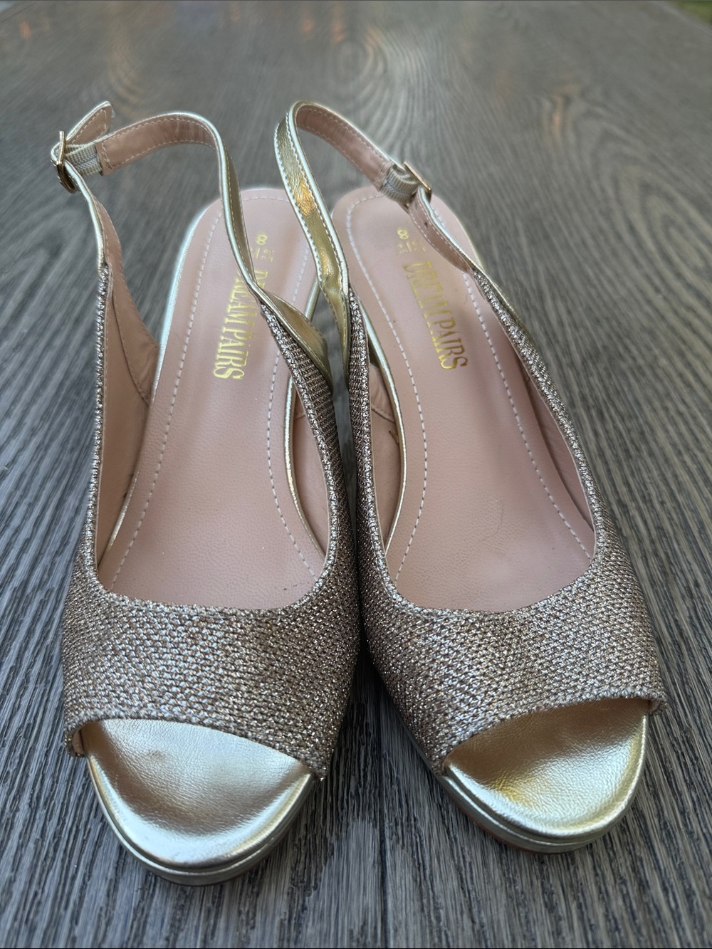 Dream Pairs Metallic Gold Open-Toe Slingback Heels